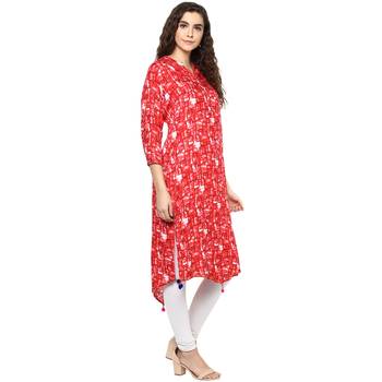 red printed rayon stitched kurti 4