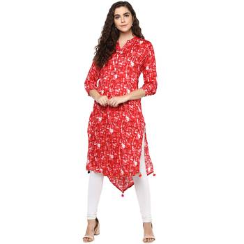 red printed rayon stitched kurti 1