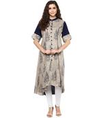 beige blue  printed cotton stitched kurti