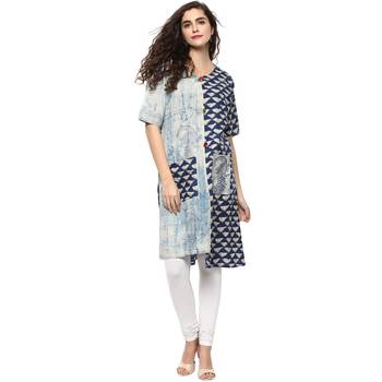 blue printed cotton stitched kurti 1