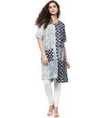 blue printed cotton stitched kurti