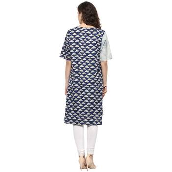 blue printed cotton stitched kurti 2