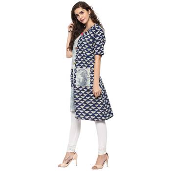 blue printed cotton stitched kurti 3