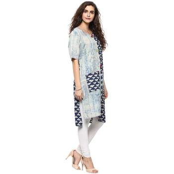blue printed cotton stitched kurti 4