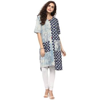 blue printed cotton stitched kurti 5