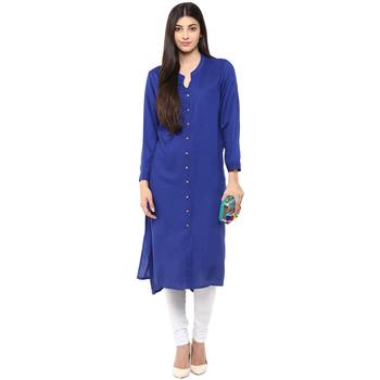 blue plain rayon stitched kurti 1