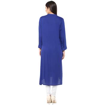 blue plain rayon stitched kurti 2