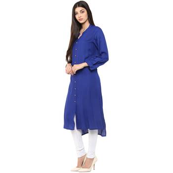 blue plain rayon stitched kurti 3