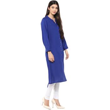 blue plain rayon stitched kurti 4