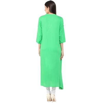 green plain rayon stitched kurti 2