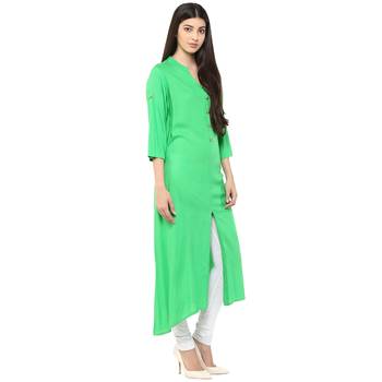 green plain rayon stitched kurti 4