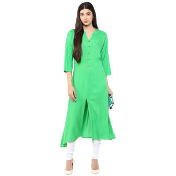green plain rayon stitched kurti 5