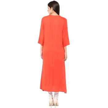 RIDAN Orange plain rayon stitched kurti 2