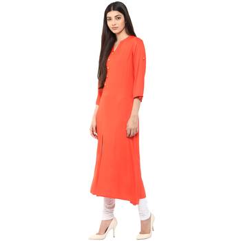 RIDAN Orange plain rayon stitched kurti 3