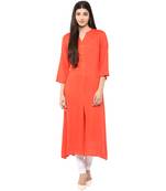 RIDAN Orange plain rayon stitched kurti