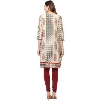 cream printed cotton stitched kurti 2