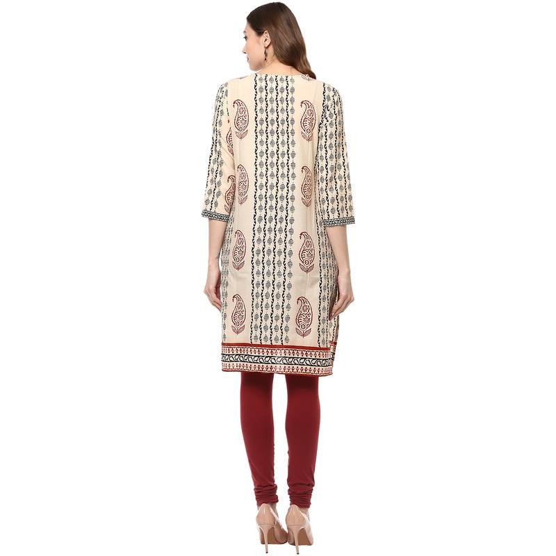 cream printed cotton stitched kurti