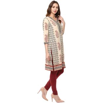 cream printed cotton stitched kurti 3