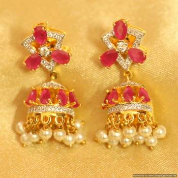 Ruby Diamond Look Fine Pearl Earrings 1