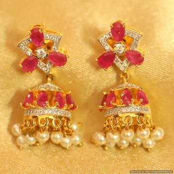 Ruby Diamond Look Fine Pearl Earrings 2