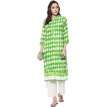 green white printed cotton stitched kurti 1