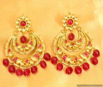 Kundan & Pearl Chaand Baali Ruby Danglers 1
