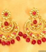 Kundan & Pearl Chaand Baali Ruby Danglers