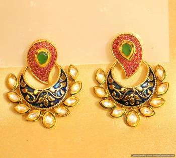 Kundan Polki Meenakari Paisley Pattern Earrings 1