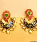 Kundan Polki Meenakari Paisley Pattern Earrings