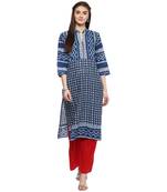 blue printed cotton stitched kurti