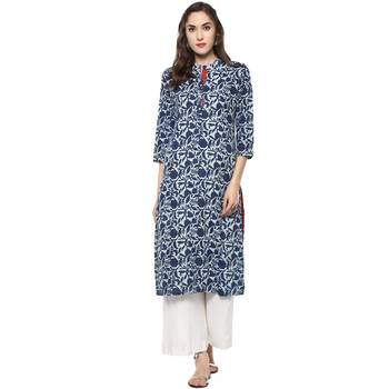 blue printed cotton stitched kurti 1