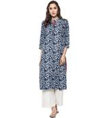 blue printed cotton stitched kurti