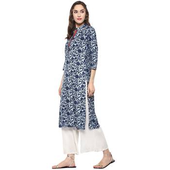 blue printed cotton stitched kurti 3