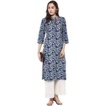 blue printed cotton stitched kurti 5