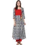 Ridan Women Red Blue Printed Rayon Long Stitched kurti