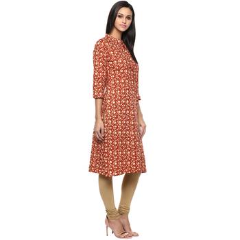 Ridan Women brown printed cotton stitched kurti 4