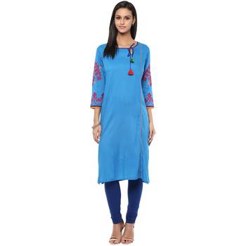 Ridan blue embroidered  rayon stitched kurti 1