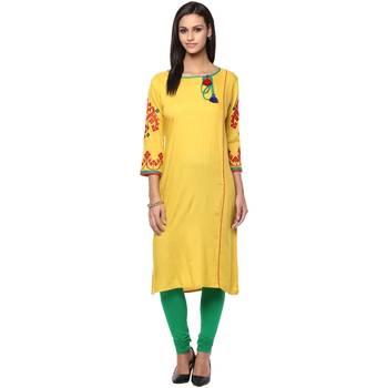 Ridan yellow rayon embroidered stitched kurti 1