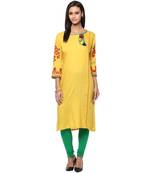Ridan yellow rayon embroidered stitched kurti