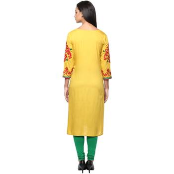 Ridan yellow rayon embroidered stitched kurti 2