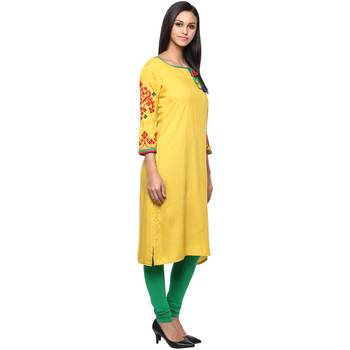 Ridan yellow rayon embroidered stitched kurti 3