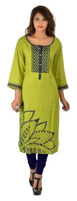 green printed rayon stitched kurti 1