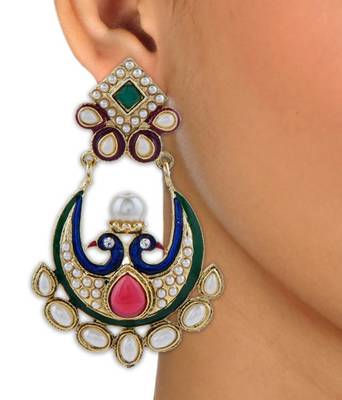 gold plated pearl red green chaand bali peacock mayur earring 3