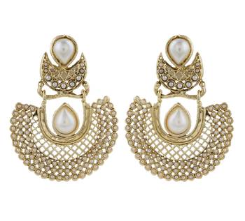 gold plated pearl chaand bali antique traditional earring 1
