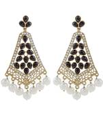gold plated pearl black stone CZ filigree long chandelier earring