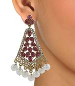 gold plated pearl pink stone CZ filigree long chandelier earring