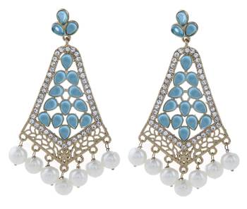 gold plated light blue stone CZ filigree long chandelier earring 1