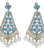 gold plated light blue stone CZ filigree long chandelier earring