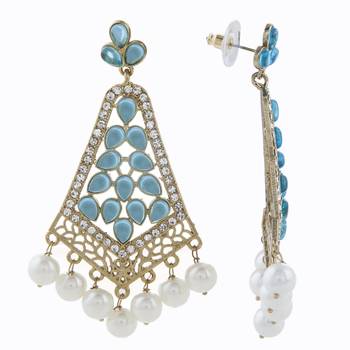 gold plated light blue stone CZ filigree long chandelier earring 2