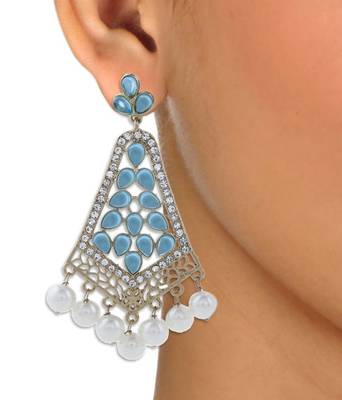 gold plated light blue stone CZ filigree long chandelier earring 3